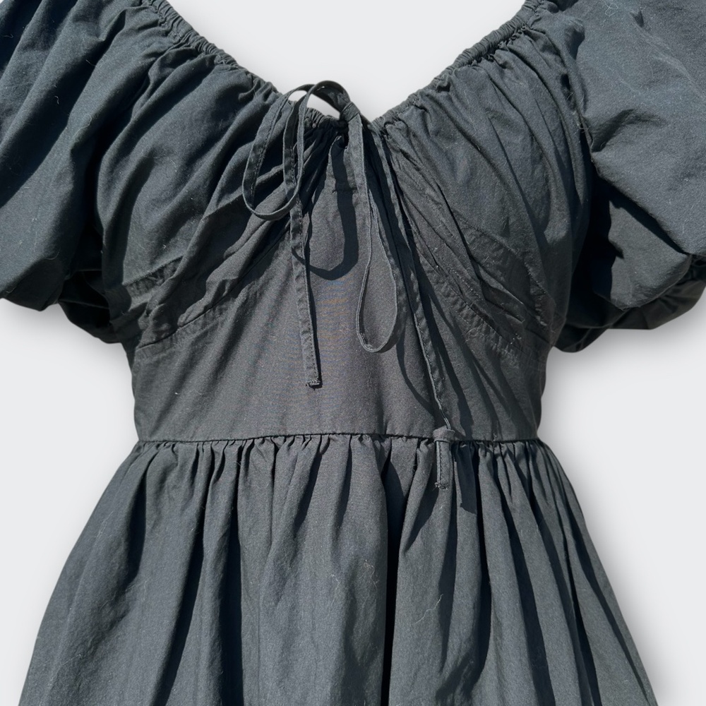 A NEW DAY Black Puff Sleeve Mini Dress Ruched Goth Whimsigoth Boho Coquette S - Picture 7 of 13